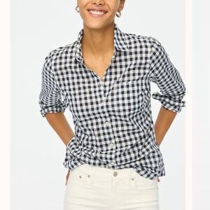 J. Crew Gingham Lightweight Cotton Shirt Size XS Petite Button Up Navy White